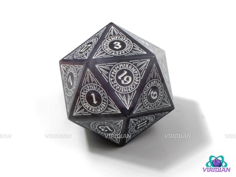 Divine Shroud (D20) | Sharp Edged, Milky White, Smokey, Gold Leaf, White Ink, 33mm | Large Resin Die (1)