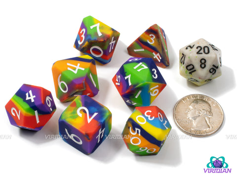 Chroma Clash (Silicone) | Layered Rainbow, Bouncy, Soft, Corner Cut | Silicone Dice Set (7)