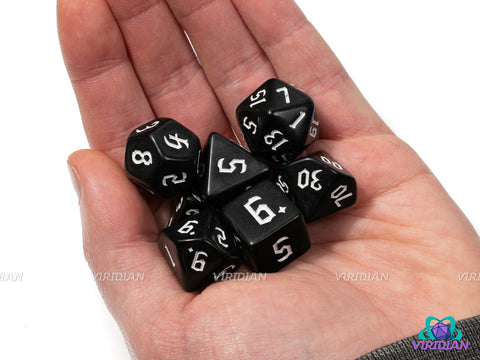 Gothic Just Black | Classic Black Redux with Gothic/Fantasy Font, Acrylic Dice Set (7) | Dungeons and Dragons (DnD)