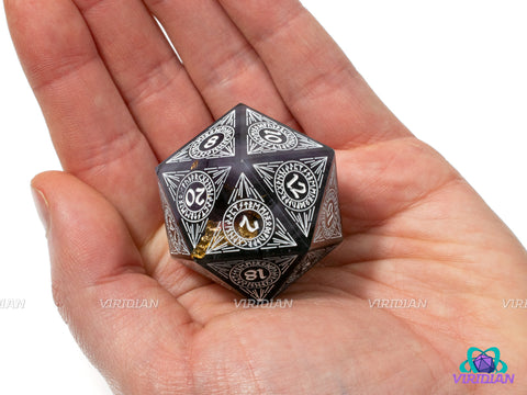 Divine Shroud (D20) | Sharp Edged, Milky White, Smokey, Gold Leaf, White Ink, 33mm | Large Resin Die (1)