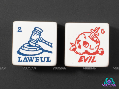 Alignment Dice (Set of 2) | Morality/Ethics & Law/Code, Lawful/Neutral/Choas & Good/Neutral/Evil Generator D6s | (2) Oversized Acrylic D6