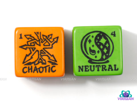 Alignment Dice (Set of 2) | Morality/Ethics & Law/Code, Lawful/Neutral/Choas & Good/Neutral/Evil Generator D6s | (2) Oversized Acrylic D6