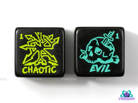 Alignment Dice (Set of 2) | Morality/Ethics & Law/Code, Lawful/Neutral/Choas & Good/Neutral/Evil Generator D6s | (2) Oversized Acrylic D6