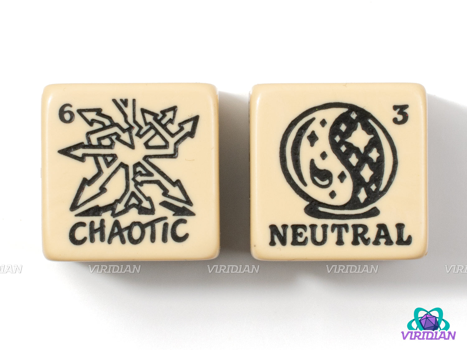 Alignment Dice (Set of 2) | Morality/Ethics & Law/Code, Lawful/Neutral/Choas & Good/Neutral/Evil Generator D6s | (2) Oversized Acrylic D6