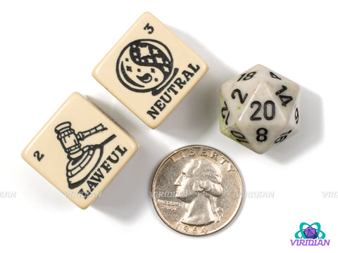 Alignment Dice (Set of 2) | Morality/Ethics & Law/Code, Lawful/Neutral/Choas & Good/Neutral/Evil Generator D6s | (2) Oversized Acrylic D6