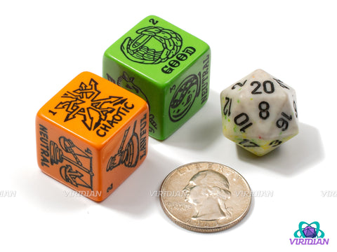 Alignment Dice (Set of 2) | Morality/Ethics & Law/Code, Lawful/Neutral/Choas & Good/Neutral/Evil Generator D6s | (2) Oversized Acrylic D6