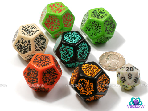 Monster Generator Die | D&D Random Encounter Creation Dice, Enemies/Monster/Creature Types, 30mm | Acrylic Giant D12 (1)