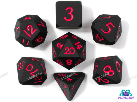 Hellbound (Silicone) | Black with Red Ink, Bouncy, Soft, Corner Cut | Silicone Dice Set (7)