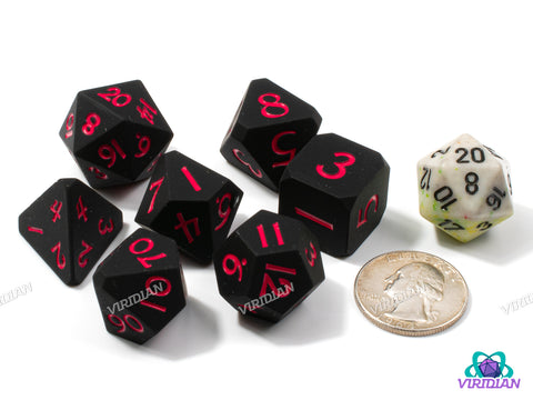 Hellbound (Silicone) | Black with Red Ink, Bouncy, Soft, Corner Cut | Silicone Dice Set (7)