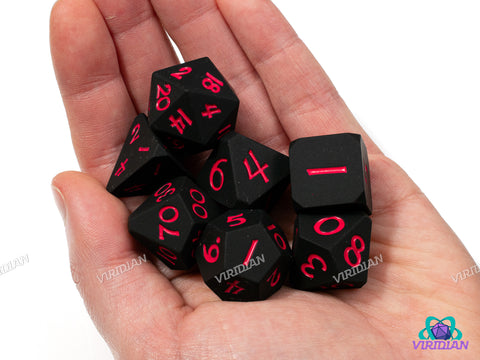 Hellbound (Silicone) | Black with Red Ink, Bouncy, Soft, Corner Cut | Silicone Dice Set (7)