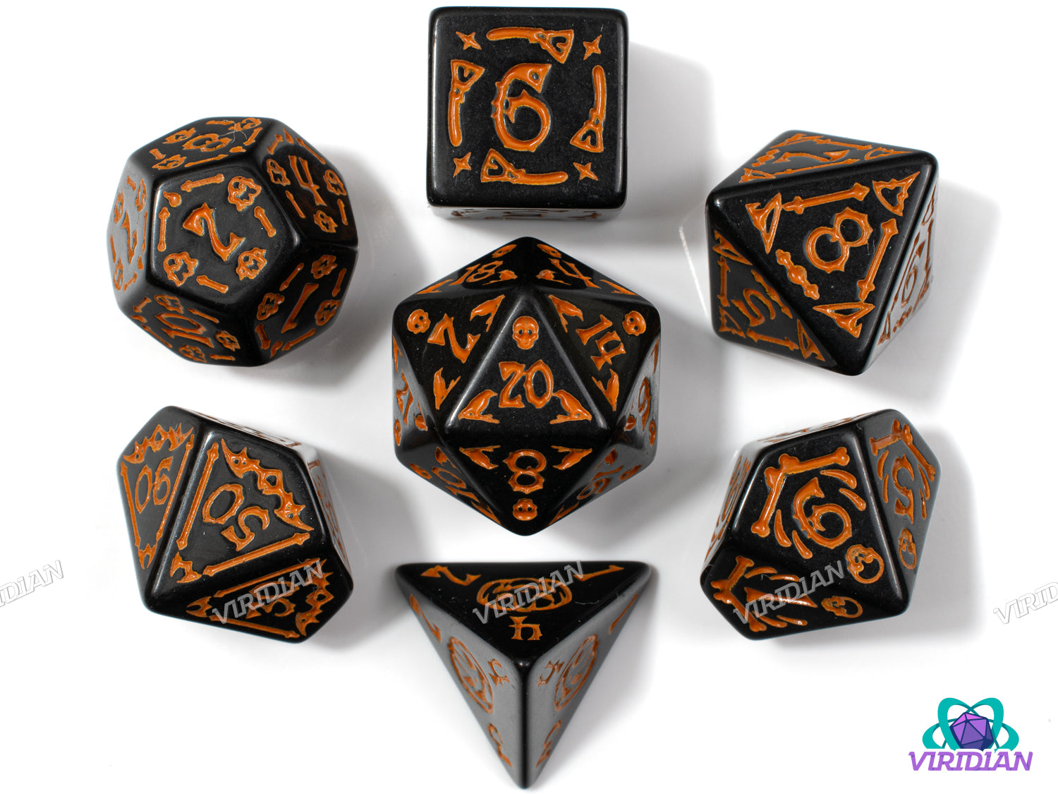 Spooky Scary (Orange) | Black & Orange Halloween Themed Designs | Acrylic Dice Set (7)