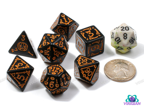 Spooky Scary (Orange) | Black & Orange Halloween Themed Designs | Acrylic Dice Set (7)