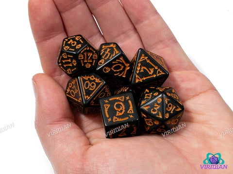 Spooky Scary (Orange) | Black & Orange Halloween Themed Designs | Acrylic Dice Set (7)