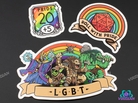 Sticker Pals: LGBT Pride | Dnd/TTRPG Rainbow Monster Dice Stickers | Lich Goblin Bugbear Troll | D&D-esque Fantasy Creature Art