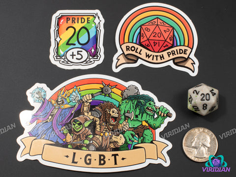 Sticker Pals: LGBT Pride | Dnd/TTRPG Rainbow Monster Dice Stickers | Lich Goblin Bugbear Troll | D&D-esque Fantasy Creature Art