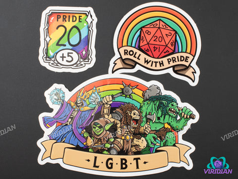 Sticker Pals: LGBT Pride | Dnd/TTRPG Rainbow Monster Dice Stickers | Lich Goblin Bugbear Troll | D&D-esque Fantasy Creature Art