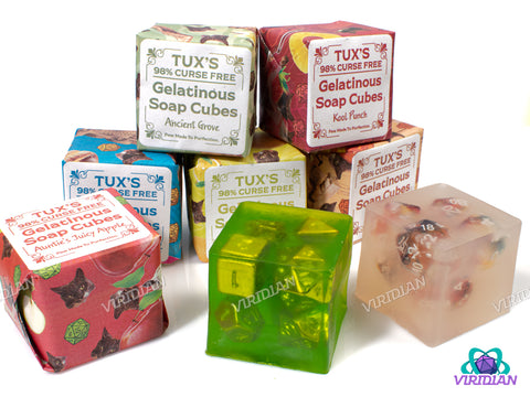 Tux's 98% Curse-Free Gelatinous Dice Soap | Handmade Bar with Mystery Dice Set Inside | (1) Cube (4oz Soap, 1oz dice) | Made in Syracuse, NY