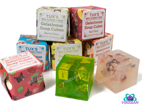 Tux's 98% Curse-Free Gelatinous Dice Soap | Handmade Bar with Mystery Dice Set Inside | (1) Cube (4oz Soap, 1oz dice) | Made in Syracuse, NY