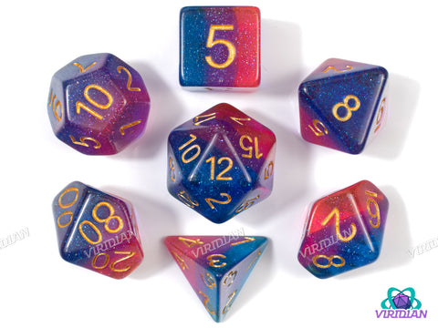 Sparkly Bisexual Pride | Glittery Layered Pink, Blue, Purple, Bi Flag, Ace LGBTQ+ Themed | Resin Dice Set (7)