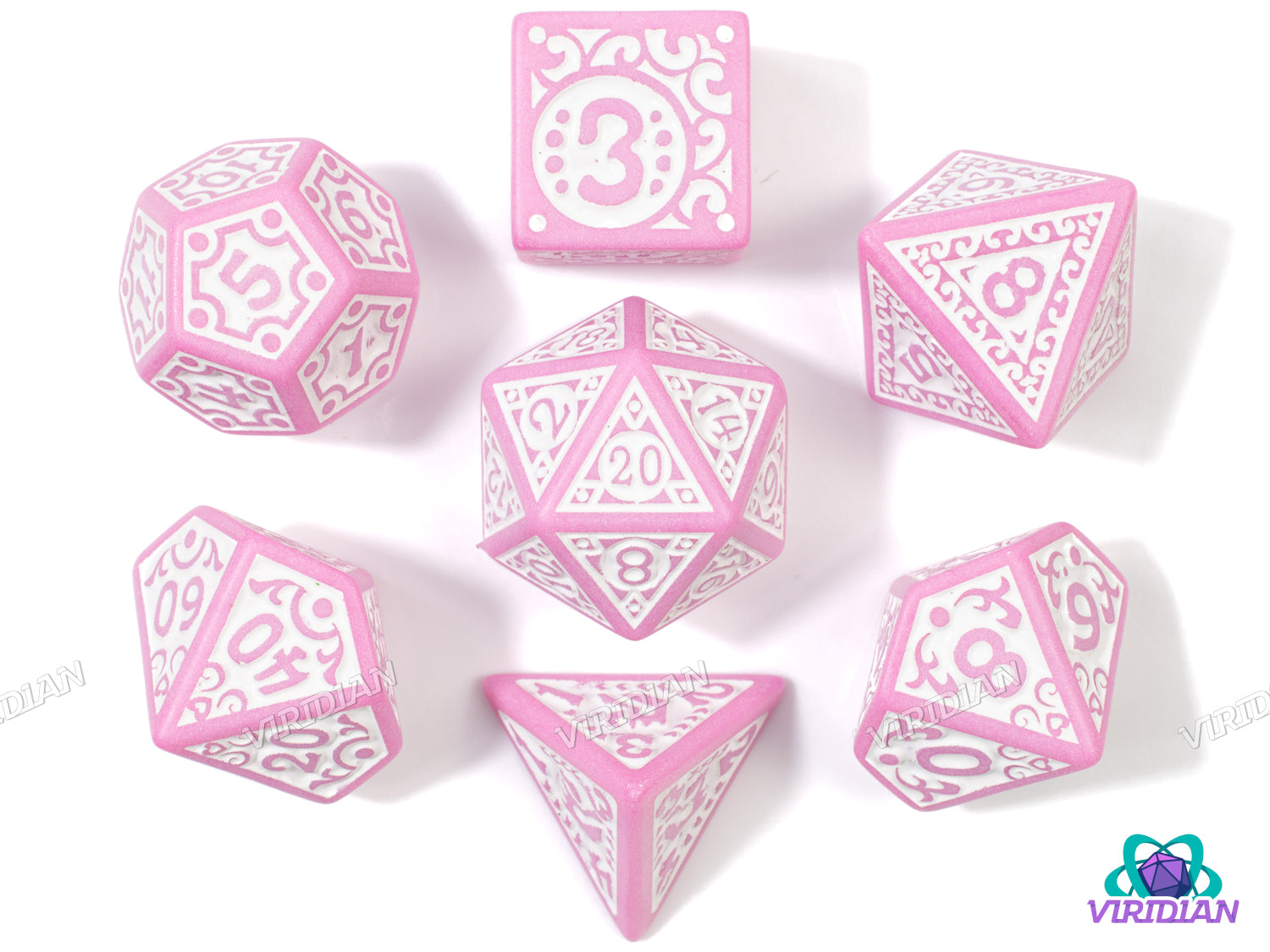 Gilded Age (Pink) | Stylized Bright Bubblegum Pink & White | Acrylic Dice Set (7)