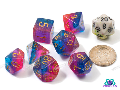 Sparkly Bisexual Pride | Glittery Layered Pink, Blue, Purple, Bi Flag, Ace LGBTQ+ Themed | Resin Dice Set (7)