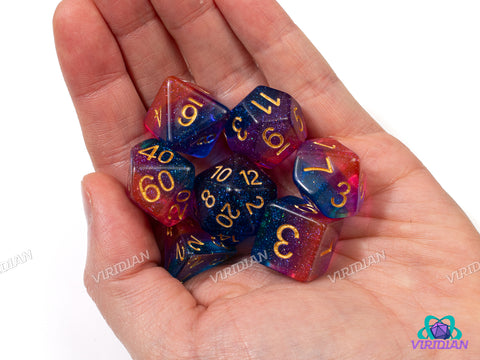 Sparkly Bisexual Pride | Glittery Layered Pink, Blue, Purple, Bi Flag, Ace LGBTQ+ Themed | Resin Dice Set (7)