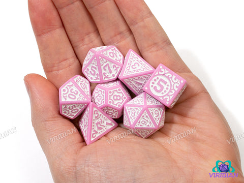 Gilded Age (Pink) | Stylized Bright Bubblegum Pink & White | Acrylic Dice Set (7)