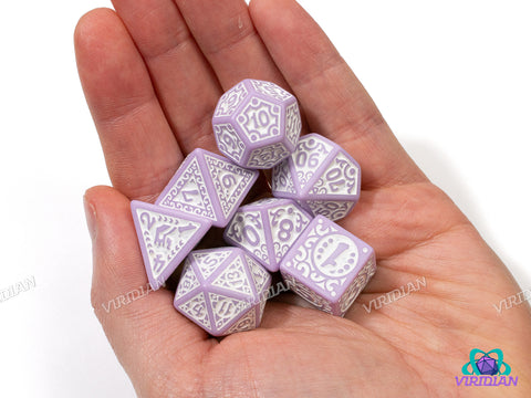 Gilded Age (Lavender) | Stylized Light Pastel Purple & White | Acrylic Dice Set (7)