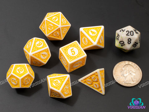 Bee's Knees | Roaring 20s: Stylized Bright Yellow & White | Acrylic Dice Set (7)