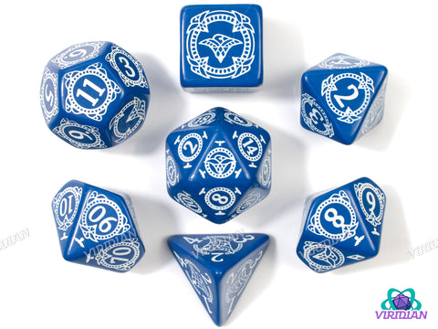 Pathfinder: Hell's Rebels | Blue & White | Q Workshop | Acrylic Dice Set (7)