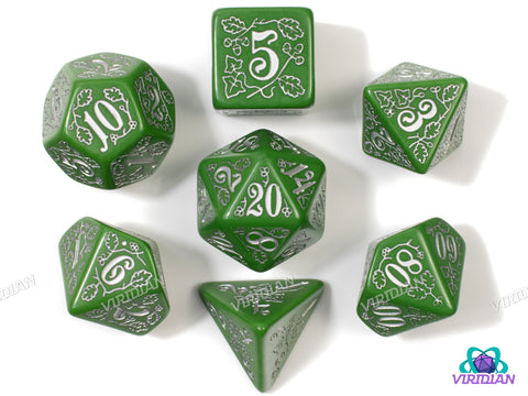 Pathfinder: Kingmaker | Green & Silver, Art Nouveau | Q Workshop | Acrylic Dice Set (7)