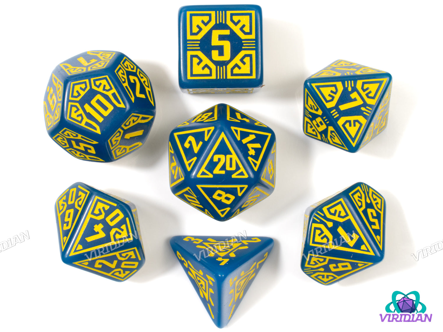 Arcade | Teal-Blue & Yellow, D-Pad Retro Video Game Design  | Q Workshop | Acrylic Dice Set (7)