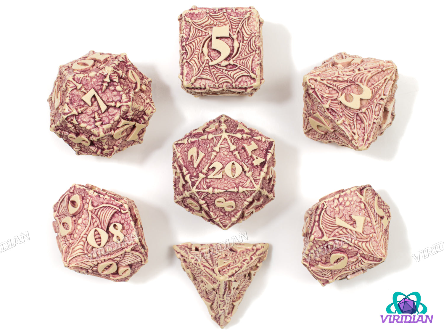 Dracopolis: The Yucatan Featherwing | Beige and Light Purple, Ornate, Carved Dragon Design, Wings, Claws, Scales | Q Workshop | Resin Dice Set (7)