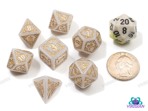 Bloodsucker: Immortal | Shimmering White & Gold, Vampire Theme | Q Workshop | Acrylic Dice Set (7)