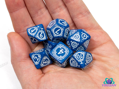 Pathfinder: Hell's Rebels | Blue & White | Q Workshop | Acrylic Dice Set (7)