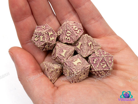 Dracopolis: The Yucatan Featherwing | Beige and Light Purple, Ornate, Carved Dragon Design, Wings, Claws, Scales | Q Workshop | Resin Dice Set (7)