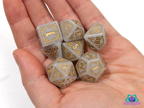 Bloodsucker: Immortal | Shimmering White & Gold, Vampire Theme | Q Workshop | Acrylic Dice Set (7)