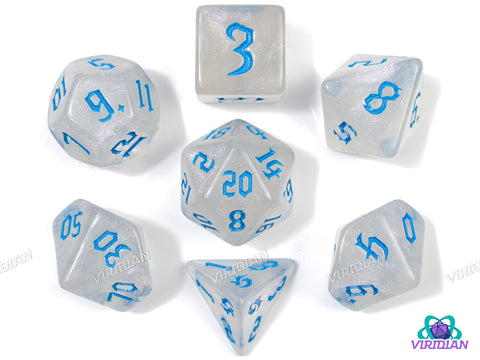 Silver Skies | Glittery White-Grey & Light Blue | Acrylic Dice Set (7)