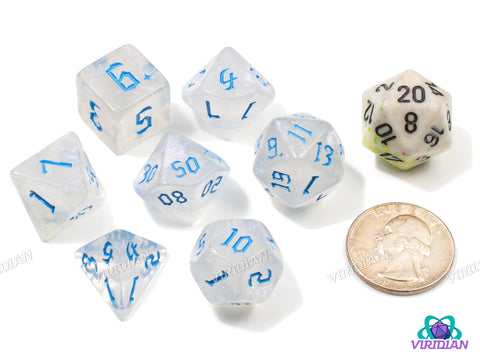 Silver Skies | Glittery White-Grey & Light Blue | Acrylic Dice Set (7)