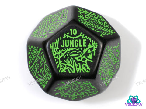 Geography Generator Die | D&D Overworld Map Biome Randomization Dice, Plains, Jungle, Forest, Swamp, Mountains, Landscapes | 30mm Acrylic Giant D12 (1)