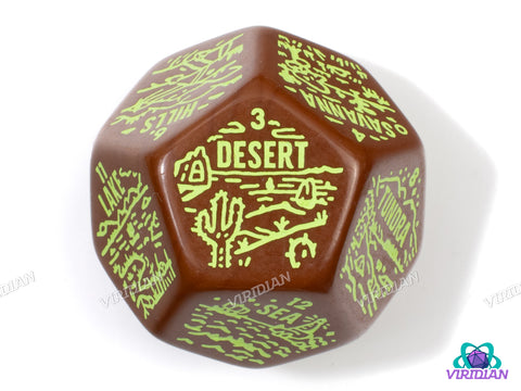 Geography Generator Die | D&D Overworld Map Biome Randomization Dice, Plains, Jungle, Forest, Swamp, Mountains, Landscapes | 30mm Acrylic Giant D12 (1)