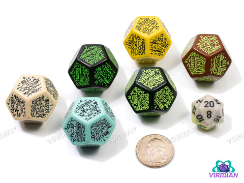 Geography Generator Die | D&D Overworld Map Biome Randomization Dice, Plains, Jungle, Forest, Swamp, Mountains, Landscapes | 30mm Acrylic Giant D12 (1)