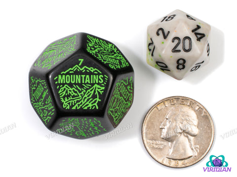 Geography Generator Die | D&D Overworld Map Biome Randomization Dice, Plains, Jungle, Forest, Swamp, Mountains, Landscapes | 30mm Acrylic Giant D12 (1)