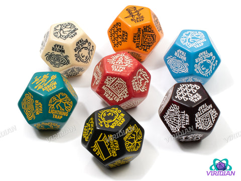 Trap Generator Die | Random Hazard and Danger Creation Dice, Giant 30mm | Acrylic Giant D12 (1)