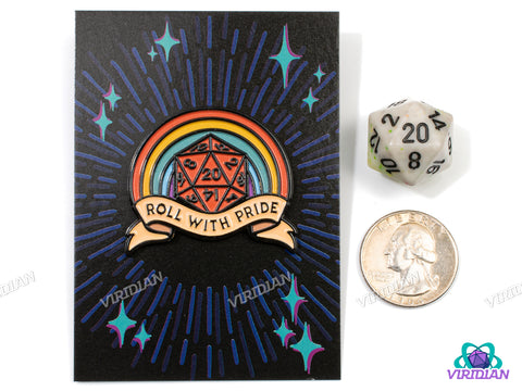 Pin Pals: Roll With Pride | LGBTQIA, Rainbow, Metal Enamel Lapel Pin (1) | D&D-esque, Dnd, Fantasy Art