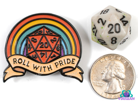 Pin Pals: Roll With Pride | LGBTQIA, Rainbow, Metal Enamel Lapel Pin (1) | D&D-esque, Dnd, Fantasy Art