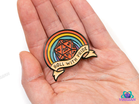 Pin Pals: Roll With Pride | LGBTQIA, Rainbow, Metal Enamel Lapel Pin (1) | D&D-esque, Dnd, Fantasy Art