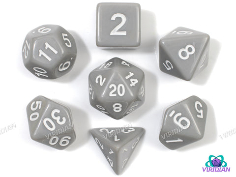 Classic Gray | Standard Opaque Light Concrete-Gray w White Ink | Acrylic Dice Set (7)