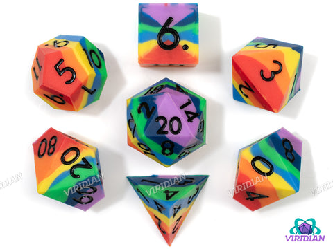 Rainbowforge (Silicone) | Layered Rainbow, Bouncy, Soft | Silicone Dice Set (7)