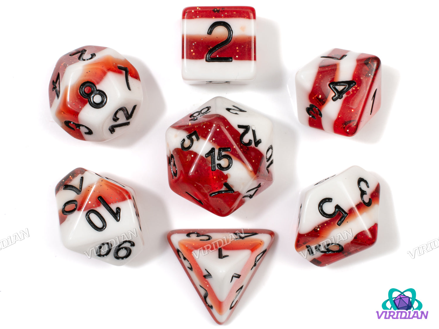 Peppermint Candycane | Dark Glittery Red & White Layers | Resin Dice Set (7)